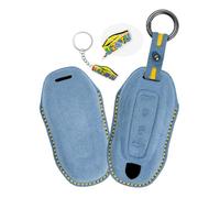 WUZUTU Schlüsselhülle Kompatibel mit Porsche Macan Turbo 4 EV Electric Modell 2024 2025 Taycan 2022 Turbo 2024 2025 Handgenäht Stoßfest Schlüsseltasche Staubdicht Schlüsselgehäuse Blau