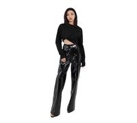 Wvapzxx Frauen Glänzende Lackleder Breite Bein Hosen Hohe Taille Lose Gerade Hosen Gothic PVC Hosen, Schwarz , XXXX-Large