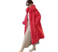 Wvapzxx Großer Pelzkragen Kunstpelzmantel Damen Winter Revers Langer Plüschmantel Fallende Ärmel Flauschige Jacke Übermäntel, XL