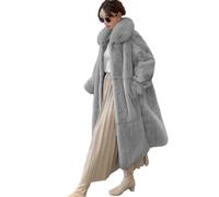 Wvapzxx Großer Pelzkragen Kunstpelzmantel Damen Winter Revers Langer Plüschmantel Fallende Ärmel Flauschige Jacke Übermäntel, XXL