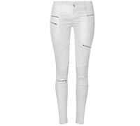 Wvapzxx Lederhose mit niedriger Taille, PU-Hose, für Damen, falsche Reißverschlüsse, Weiß, Schwarz, Cargohose, Punk-Push-Up-Hose, weiß, 42 W