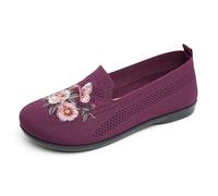 WVONIF Bequeme Gestickte Mesh-Slipper Für Damen - Schlupfdesign Mit Atmungsaktivem Obermaterial Komfortable Flache Schuhe Ideal Für Alltag Freizeit Urlaub Pantoffeln Damen Hochzeitsschuhe（Purple, 38