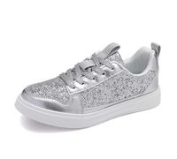 WVONIF Leichte Schuhe Damen Glänzende, modische, lässige Sport-Sneaker, niedrig geschnitten, zum Schnüren, bequem zum Hineinschlüpfen, Alltagsschuhe Outdoor Schuhe Damen Wasserdicht 39 (Silver, 41)