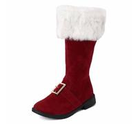 WVONIF Stiefeletten Bis Zur Wade Elegante Winterstiefeletten Veloursleder Mit Riemen Komfort-Slipper Freizeit- & Urlaubsschuh Kinder Gummistiefel Gefüttert Trainingsschuhe Damen Fitnessstudio（Red, 47