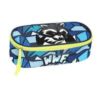 WWF Ovales Federmäppchen für Kinder und Jungen, ideal für die Aufbewahrung von Schreibwaren, mit Innenteilen mit elastischen Schlaufen und praktischem Reißverschluss, Waschbär-Illustration, 22 x 5 H x