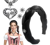 WWISTOA Samt Haarreifen Schwarz Dirndl Haarreif Damen Dirndlschmuck 3 Stück Trachtenschmuck Edelweiß Halskette und Ohrstecker Bierfest Trachten Dirndl Outfit Accessoires Oktoberfest Accessoires