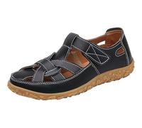 WXDTW Damen Flache Ledersandalen Bequeme Orthopädische Geschlossene Zehen Fischer Outdoor Schuhe Hollow Out Atmungsaktive Softsole Walking Schuhe, Schwarz , 41.5 EU