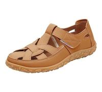 WXDTW Damen Flache Ledersandalen Bequeme Orthopädische Geschlossene Zehen Fischer Outdoor Schuhe Hollow Out Atmungsaktive Softsole Walking Schuhe, khaki, 36 EU