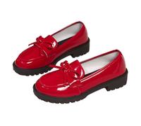 WXDTW Damen-Slipper aus Lackleder, niedrige klobige Absätze, Slipper, bequem, lässig, einfarbig, Schleife, Wanderschuhe, rot, 36.5 EU