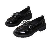 WXDTW Damen-Slipper aus Lackleder, niedrige klobige Absätze, Slipper, bequem, lässig, einfarbig, Schleife, Wanderschuhe, Schwarz , 39.5 EU