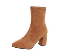 WXDTW Damen-Stiefeletten, trendig, spitzer Zehenbereich, klobige Absätze, elastische Booties, Alltag, lässig, zum Überziehen, Wildleder, kurze schwarze Stiefel, caramel, 36.5 EU