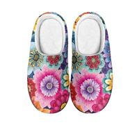 wxlmom Hausschuhe Rosa Lila Blumen Damen Herren Winter Hausschuhe Gemütlich Plüsch Pantoffeln Rutschfeste Unisex Warm Hausschlappen,Für Die Ganze Familie