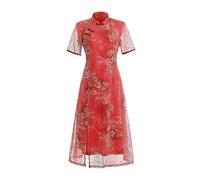 WYBZDA Ao Dai Vietnamesisches Kleid Für Damen Traditionell Chinesisch Kleider Gestickt Cheongsam Weiblich Elegant Und Schön Qipao (Color : Rot, Size : 5XL)