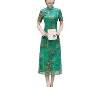 WYBZDA Ao Dai Vietnamesisches Kleid Für Damen Traditionell Chinesisch Kleider Gestickt Cheongsam Weiblich Elegant Und Schön Qipao (Color : GrüN, Size : XXL)