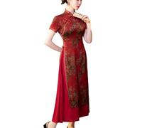 WYBZDA Retro Vietnam-Damenkleid Cheongsam Traditionell Ao Dai Vietnamesisches Kleid Für Damen Chinesisch Kleid Elegant Drucken Qipao (Color : Rot, Size : XL)