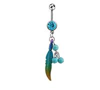 Wycian Bauchnabelpiercing Schwangerschaft Silber, Bauchnabel Piercings Feder Türkis Silber 40mm