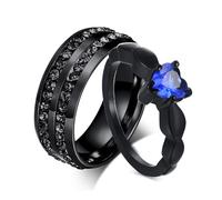 Wycian Edelstahl Ring Frauen, Ringe Herz Paar Zirkonia Saphir Blau Schwarz 2 Stück Titan Damen 60 (19.1)+Herren 67 (21.3)
