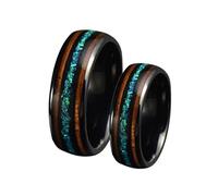 Wycian Eheringe Modern, Ring Herren 8mm 2 Stück Wolfram 8mm Schwarzer Ring mit Inlay Aus Opal und Holz Bandring Damen 57 (18.1) Herren 62 (19.7) für Paare