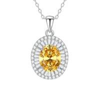 Wycian Kette mit Anhänger Damen Gold 18 Karat Weißgold mit Gelb Citrin, und Moissanit, Vintage Oval Halo 18 Karat Goldkette 750 für Sie, 45 cm/17.7 inch