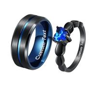 Wycian Partnerringe Blau, Freundschaftsringe Edelstahl Paar Ring Herzchen Zirkonia Saphir Eheringe 6mm 8mm Trauringe Aus Titan Verlobungsringe Schwarz Paare