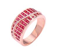 Wycian Ring Frauen Minimalistisch Ring Gold 18 Karat Damen Im Labor Hergestellter Rubin Bohrreihe mit 1,04 Karat Rotem Rubin und Diamant Größe 61 (19.4) Modern für Lesben Engagement Schmuck