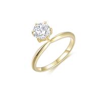 Wycian Verlobungsring Damen Fein Heiratsantrag Ring Gold 14 Karat Gelbgold Klassischer Solitär-Labrador-Diamant mit 6 Krappen, Rund, 1,1 CT Größe 45 (14.3) Mode für Schwester Valentinstag Schmuck