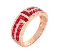 Wycian Verlobungsring Damen Infinity Ringe Frauen mit Stein 18 Karat Roségold Im Labor Hergestellter Rubin Bohrreihe mit 1,87 Karat Rotem Rubin und Diamant Größe 66 (21.0) Mode Valentinstag