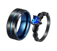 Wycian Verlobungsringe Titan Paar, Freundschaftsringe Herz Ring Saphir Trauringe Schwarz Blau Fingerringe Set 2er 6mm 8mm Herrenringe Edelstahl Paarringe