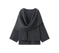 Wyeysyt Damen Crop Knit Schal Mantel High Low Langarm Knit Cardigan mit nicht abnehmbarem Schal