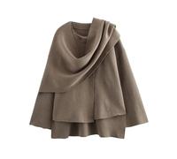 Wyeysyt Damen Crop Knit Schal Mantel High Low Langarm Knit Cardigan mit nicht abnehmbarem Schal