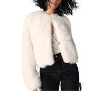 Wyeysyt Damen Cropped Kunstpelz Jacke Wintermäntel Langarm Open Front Cardigan Casual Flauschiger Parka Shaggy Kurzmantel, Weiss/opulenter Garten, S