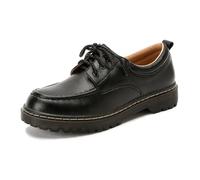 WYGGD Modische Loafer zum Schnüren für Damen, Klassische Oxford-Schuhe mit Dicker Sohle im Frühlingsstil, runder Vintage-Spitze und klobigem Absatz,Black-38