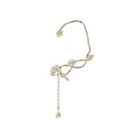 WYLZLKX Elegante Kamelien und Quasten, Ohrmanschette, funkelnde Zirkonia-Blume, Clip-on-Ohrring-Accessoire für Damen, Modeschmuck, Einstellbar, Metall, Legierung