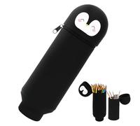WYRGQIQN 2-in-1 Federmäppchen Pinguin - Silikon Stiftemäppchen & Tisch-Stiftehalter Kawaii Tiermotiv ausziehbar & platzsparend 19,5 cm hoch ideal für Schule, Büro kreative Schreibtische