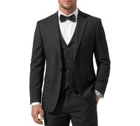 WYWK Herren Anzug 3-teilig Slim Fit Anzug mit Fliege EIN-Knopf-Blazer Weste Hosen Set für Hochzeit Business formelle Anzug für Männer, Schwarz, L
