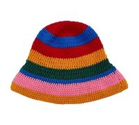 WZBHCZLJ Streifen Kontrast Fischermütze Gehäkelter Totenkopf Akzentgarn Faltbarer Sonnenhut Unisex Outdoor Accessoire Kräftiges Kontrast Design Gerüschte Mützen