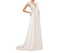 WZEFEIO Elegant A-Linie Brautmode Strand Ballkleid Boho, Elfenbein, 42