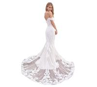 WZEFEIO Hochzeitskleid für Damen, Elfenbein, 42