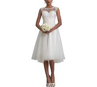WZEFEIO Kurz Brautkleid A-Linie Spitzen Hochzeitskleid Standesamtliche für Damen Vintage Brautmode Hochzeit Partykleid, Elfenbein, 58