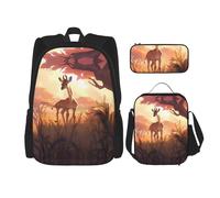 WZYCWB Afrikanische Savanne Giraffe Kalb Campus Rettungsrucksack-Set (3-teilig) - Schultasche + Federmäppchen + Lunchtasche, erfüllt alle täglichen Bedürfnisse von Schülern. Schwarz, Einheitsgröße