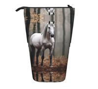 WZYCWB Ausziehbarer Stifthalter mit grauem und weißem Pferdemotiv, für Wohnheim oder Büro.