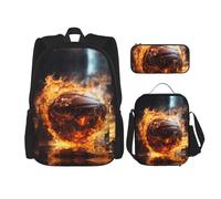 WZYCWB Basketball on Fire and Water Flame Splashing Campus Life Backpack Set (3-teilig) - Schultasche + Federmäppchen + Lunchtasche, erfüllt alle täglichen Bedürfnisse von Schülern. Schwarz