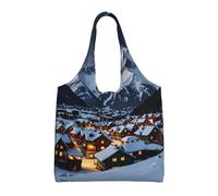WZYCWB Bedruckte Canvas-Tasche mit einer Schulter, Motiv: Snow Mountain Village, modische Alltagstasche, geeignet für den täglichen Gebrauch auf Reisen und zum Einkaufen