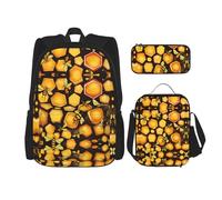 WZYCWB Bee Flower Campus Life Backpack Set (3 Stück) - Schultasche + Federmäppchen + Lunchtasche, erfüllen alle täglichen Bedürfnisse von Schülern!