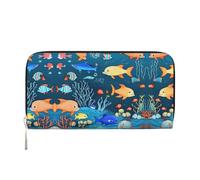 WZYCWB Blaue Unterwasserwelt der Fische. Leder-Clutch-Taschen mit Reißverschluss und Kartenhalter sind perfekt für Reisen oder den täglichen Gebrauch, Blue Underwater World of Fish, Einheitsgröße