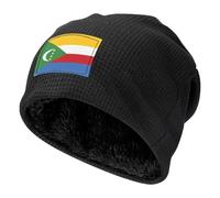 WZYCWB Flagge der Komoren, schwarz, warme Skimütze, verdickte Fleece-gefütterte Buffet-Kapuze, elastische Strickmütze, Schwarz , Einheitsgröße