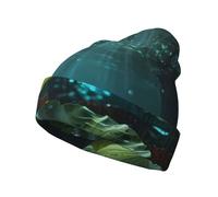 WZYCWB Forest Lotus Leaf Dream Core Print Brimless Knit Hat, Versatile and Comfortable for Daily Commutes and Travel Black