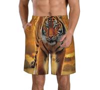 WZYCWB Herren-Surf-Shorts, Motiv: Aufgehende Sonne, Tiger-Druck, geeignet für Laufen, Freizeitkleidung, Strand-Badehose, weiß, S