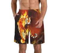 WZYCWB Herren Surfshorts mit coolem Tiger in Flammenmuster, geeignet für Laufen, Freizeit, Strand-Badehose, weiß, 3XL