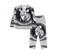 WZYCWB Mouse in the Hole Gemustertes Langarm-Pyjama-Set, warme und bequeme Loungewear für Herbst/Winter, Schwarz , L